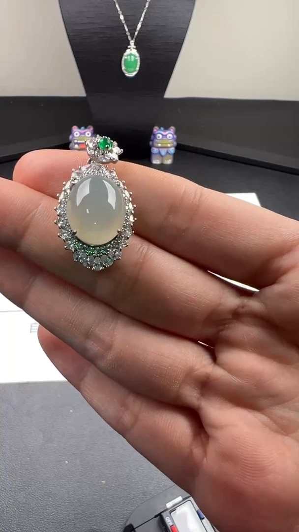 吊坠(不含链)银S925镶嵌翡翠天然缅甸A货翡翠