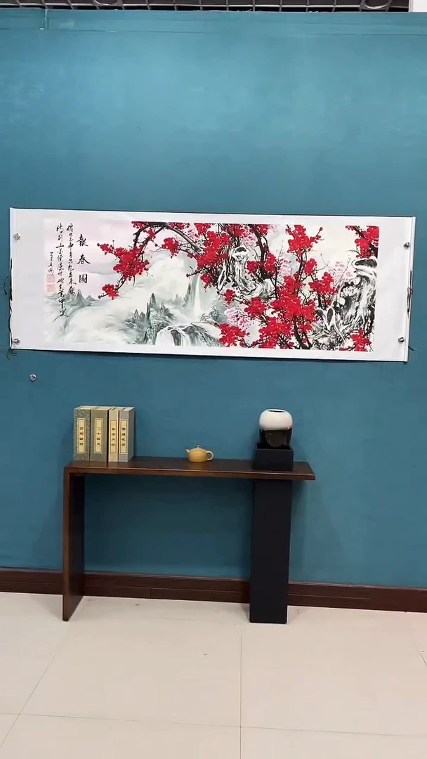 国画《报春图横幅梅花红色》70*200厘米卷轴软裱