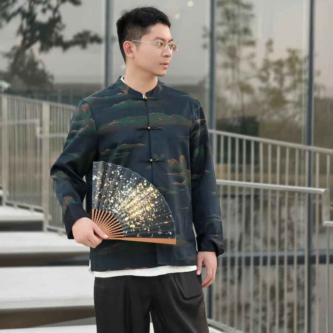 月下扬帆2606秋冬季新款100桑蚕丝宋锦香云纱国风新中式盘扣唐装