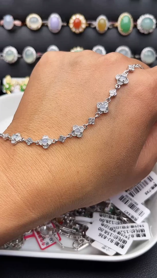 【闪购商品】翡翠手链银S925镶嵌缅甸天然A货翡翠S925银镶嵌