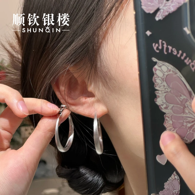 顺钦银楼 925银耳饰 【霜玥耳环】S925银耳环素款简约个性百搭新年