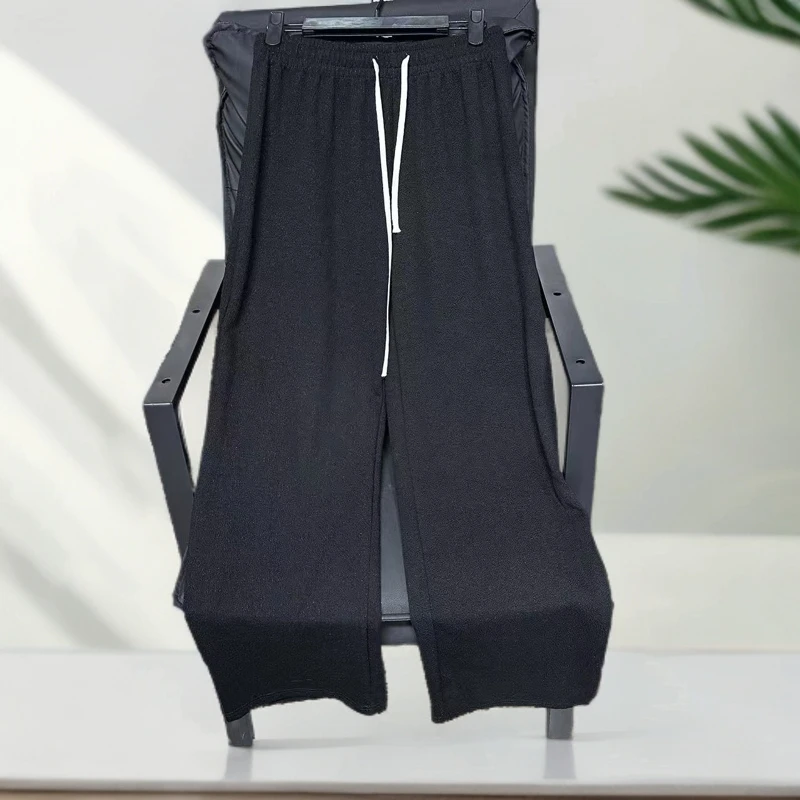 M762新款松紧系带白闪点系绳裤休闲百搭肌理感褶皱阔腿裤