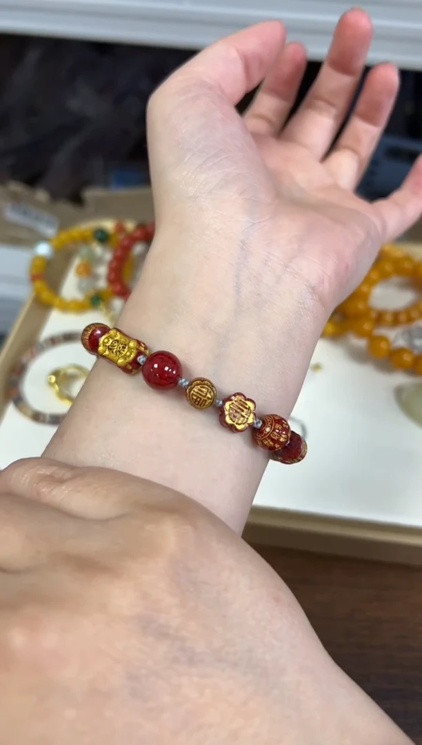 天然辰砂晶体砂朱砂多宝雕刻件编制手绳[78]