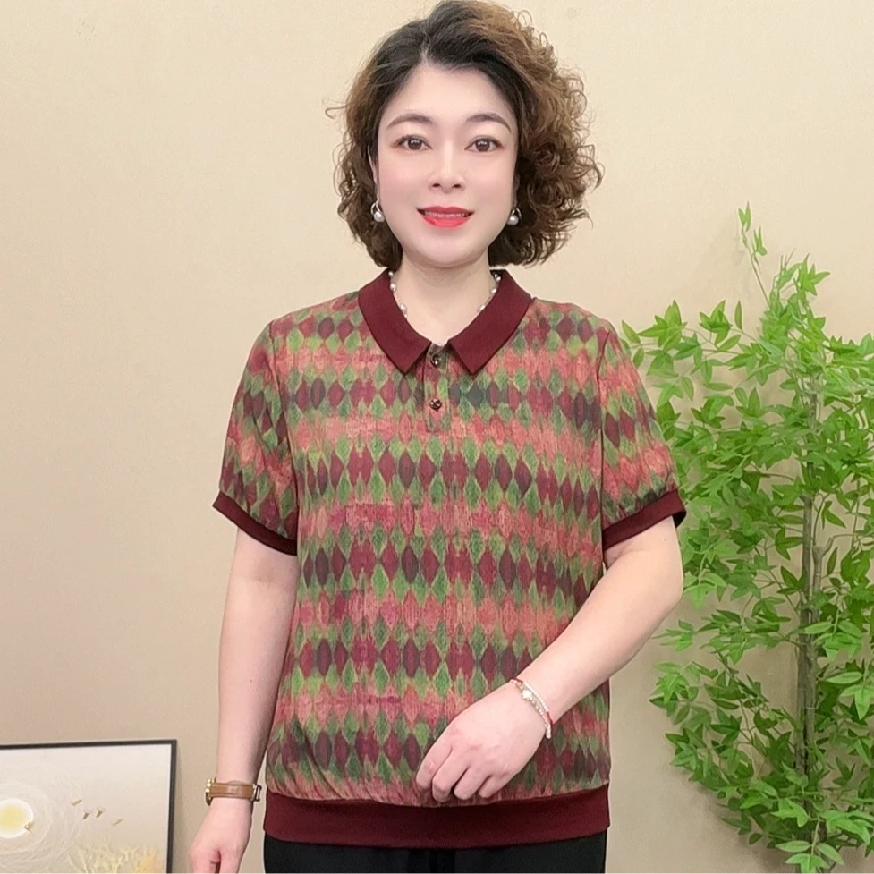 短袖夏季薄款妈妈装流行欧若拉时尚潮牌宽松女士独特漂亮小衫休闲