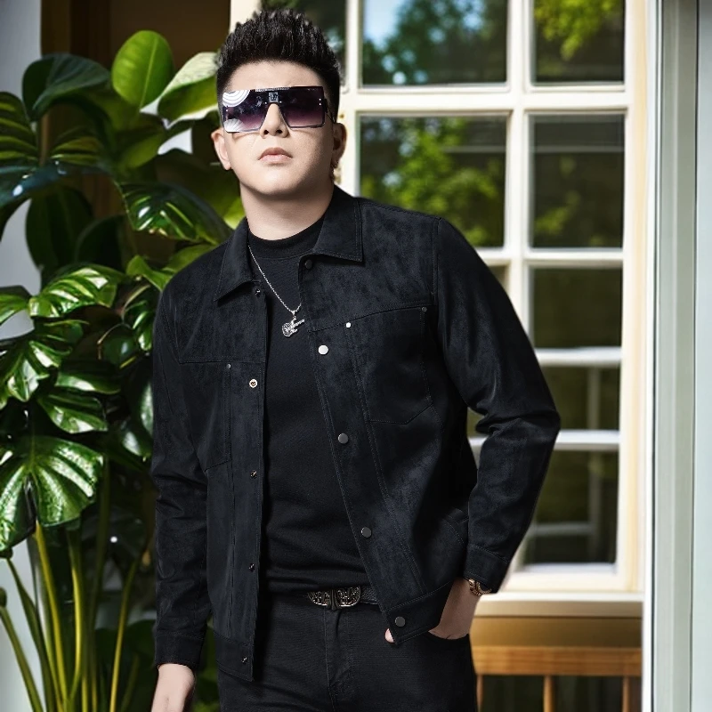 娜罗普西潮流翻领皮衣男士休闲外套秋季新款防风皮夹克男机车服潮