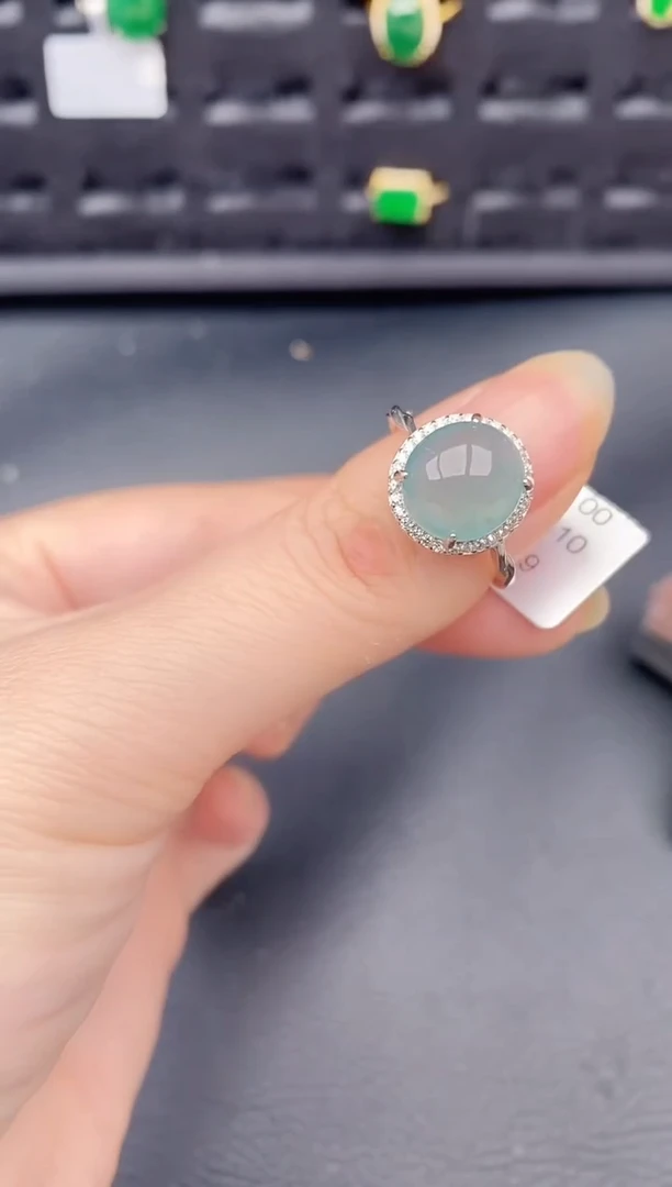 银S925镶嵌戒指翡翠天然a货翡翠664