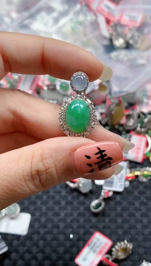 银S925镶嵌戒指翡翠天然A货缅甸翡翠