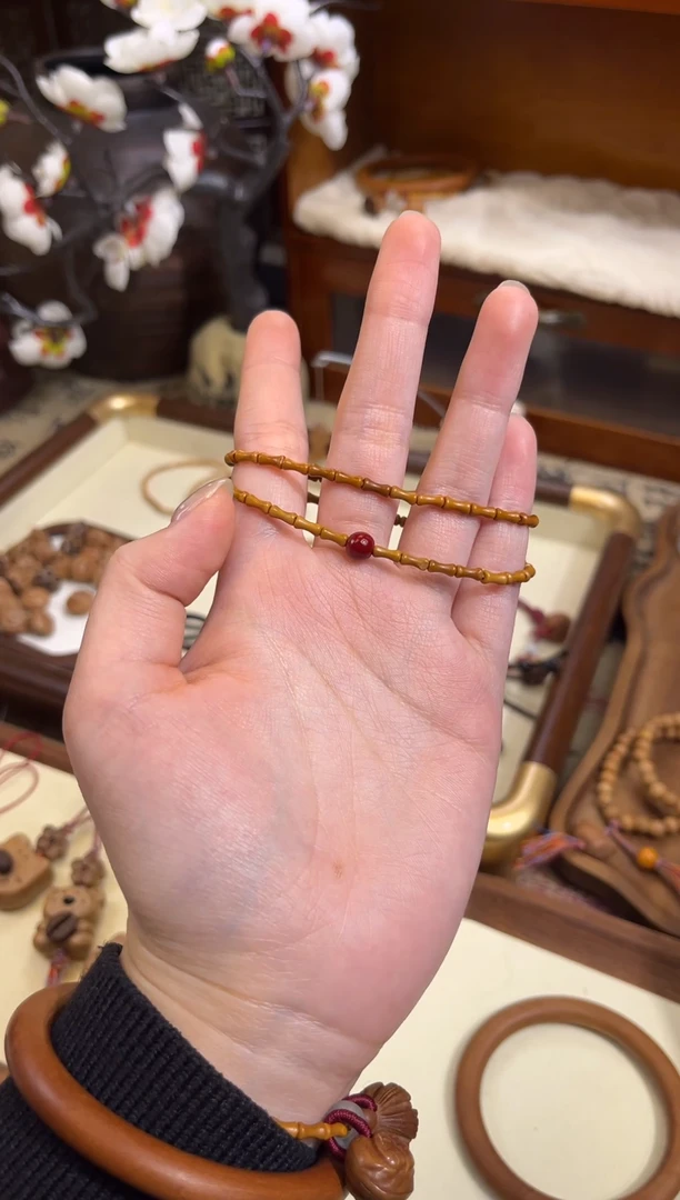 手串桃核【桃缘序】竹节「朱砂双圈」桃木桃核辟、挡、驱、护 备注手围