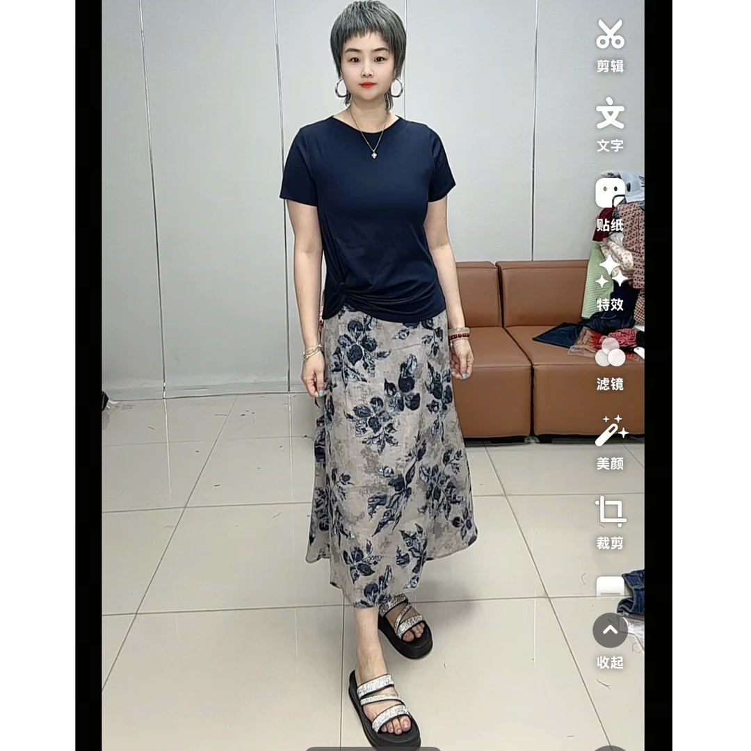 小施家时尚靓丽松紧腰冰爽花花裙620