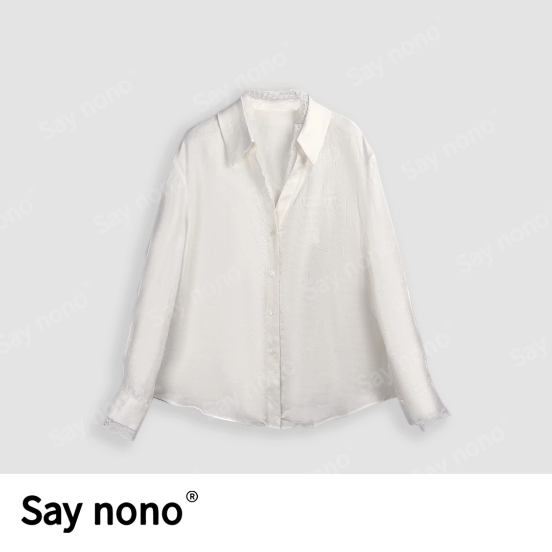 懒猫nono│Saynono 100亚麻小众蕾丝花边领口设计长袖衬衫QS2002