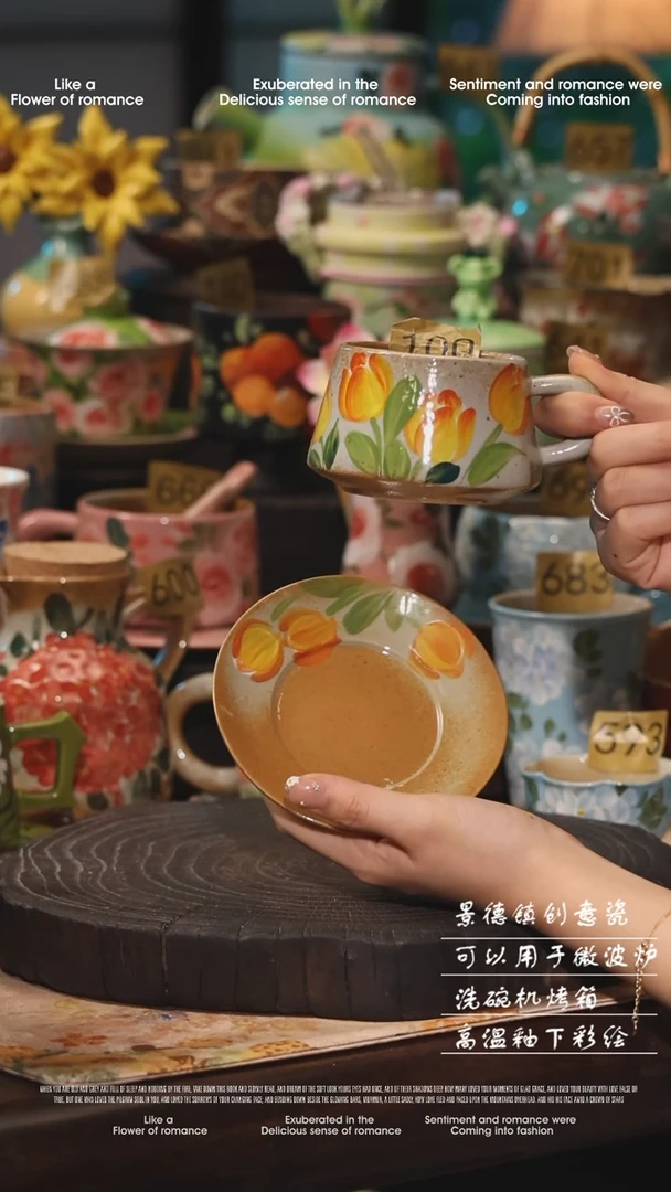 陶瓷100景德镇高温釉下彩绘设计师款式