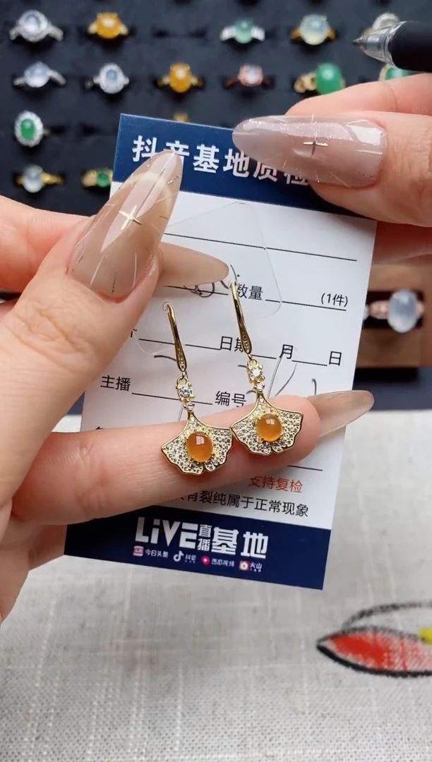 银S925镶嵌翡翠耳饰.