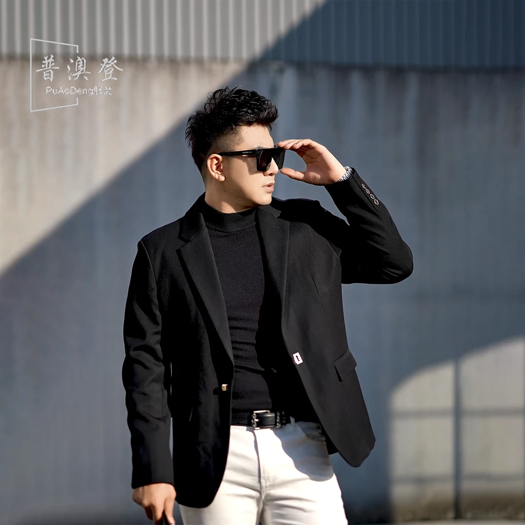 2025男士西服秋季新款轻奢时尚百搭休闲绵羊毛混纺单粒扣西装外套