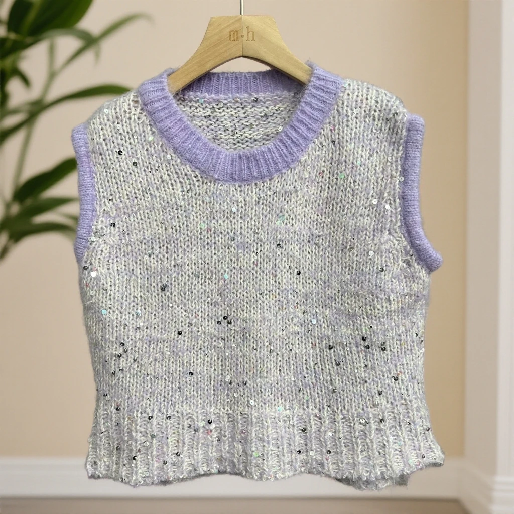 3212圆领时尚优雅亮片无袖针织衫