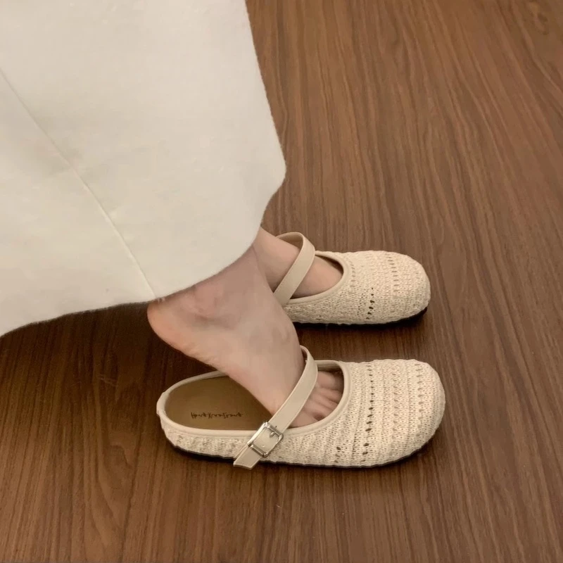 福福温柔晚晚风厚底包头半拖鞋夏季外穿波西米亚民族风编织凉拖鞋