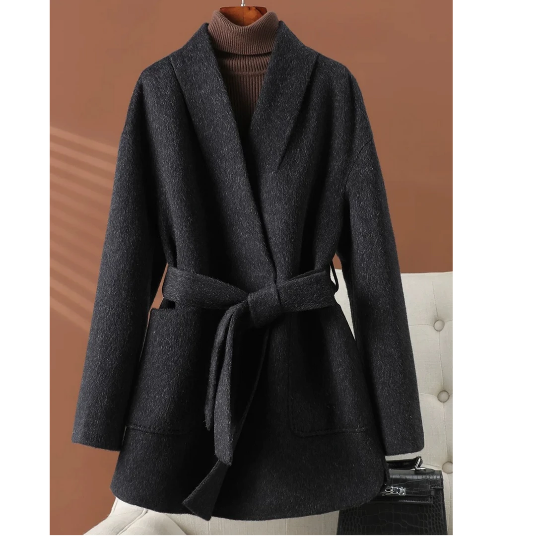 ziyang/孜洋百搭双面大衣女秋冬修身显瘦全羊毛呢外套中长款2416