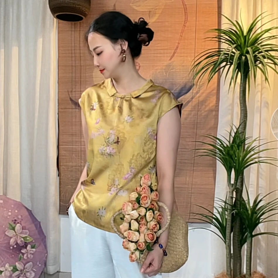 640-2正版高货遮肉一盘扣显瘦新中式百搭气质国风旗袍领上衣