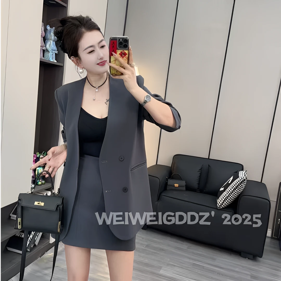 【2558单外套】V领西装长袖2025春季女装新款时尚显瘦休闲百搭西服