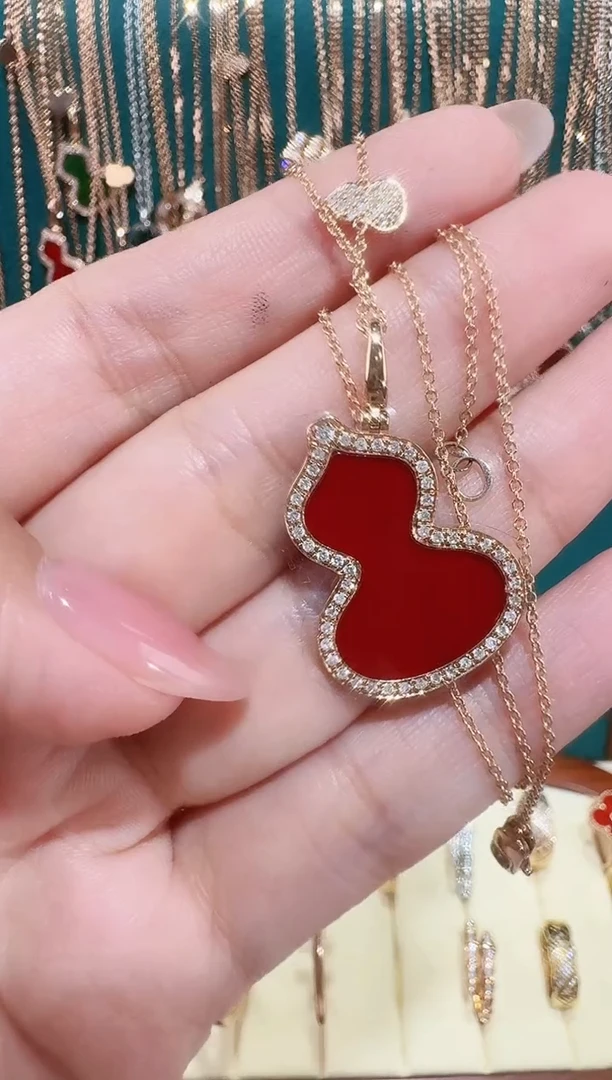 【闪购商品】钻石套链18K金镶嵌大号红色葫芦套链