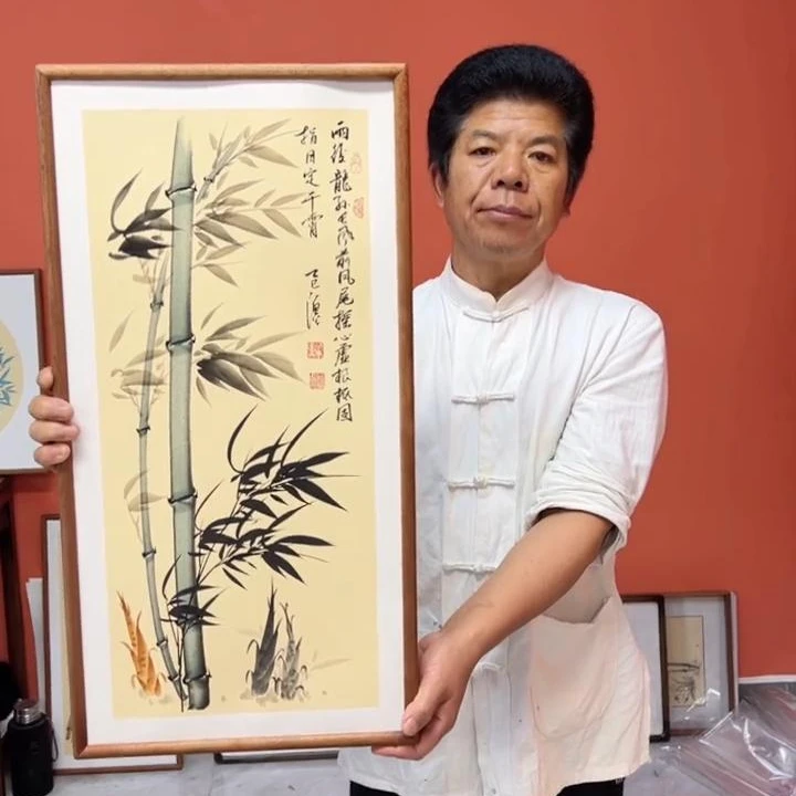 张富民作品/指日定干霄（乌檀木实木框）/古宣/35*68cm