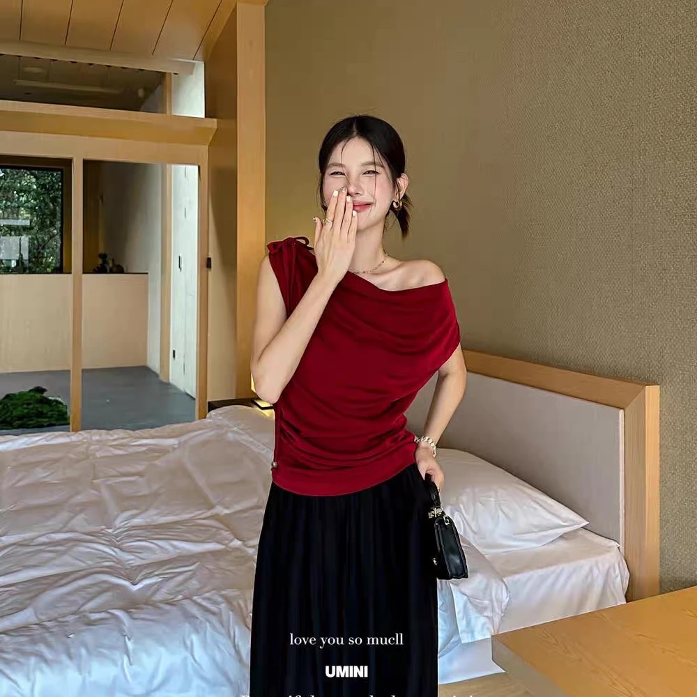 短款法式褶皱小衫通勤百搭短袖修身型小众打底衫纯色显瘦气质8795