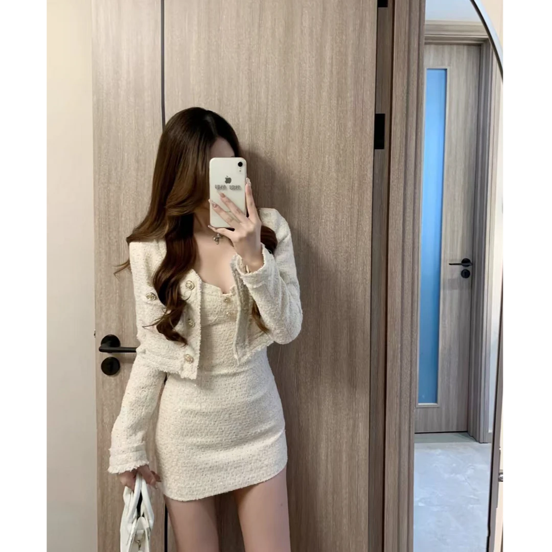 大码女装秋季轻熟御姐名媛气质小香风外套吊带连衣裙13220