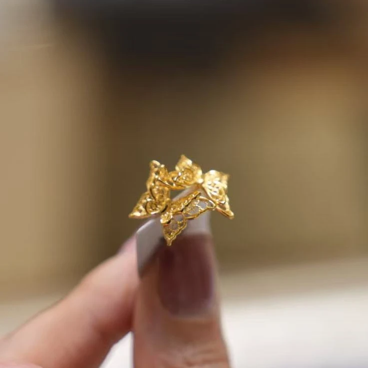 【巧玲专属】足金999双层蝴蝶耳钉 经典时尚百搭