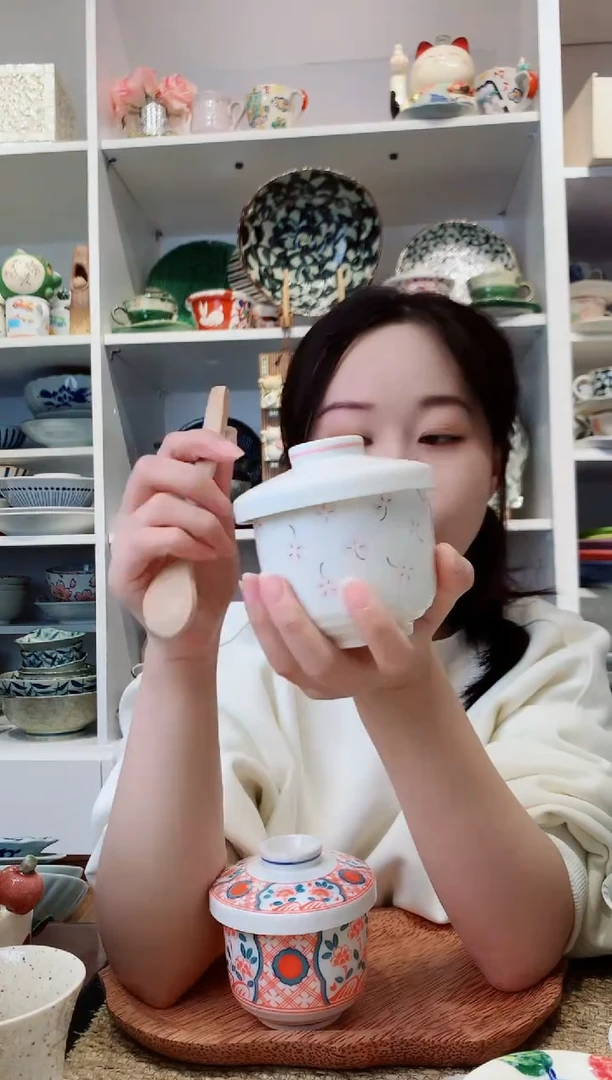 陶瓷美浓烧雪花粉樱蛋盅200ml