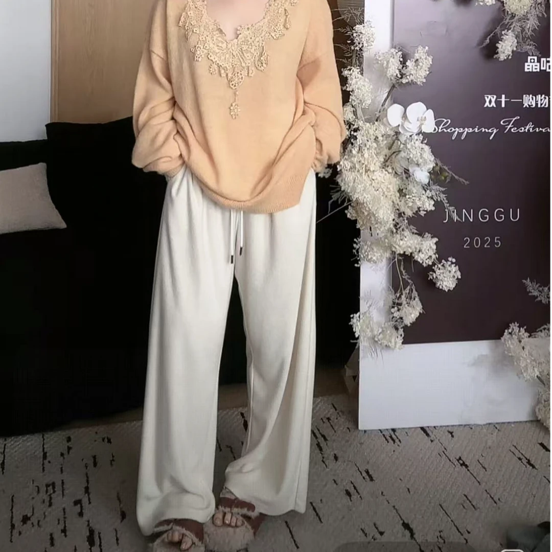 晶咕软软【空气宅宅裤】慵懒风软糯松紧腰慵懒风宽松休闲裤