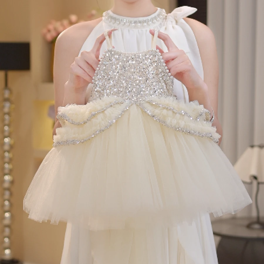 【3】纯色花童女婚纱连衣裙公主风蓬蓬裙蛋糕裙夏季