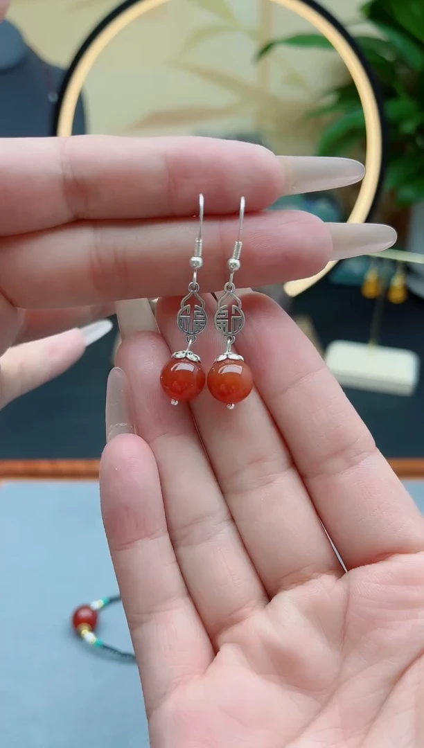 玛瑙/玉髓耳环银S925镶嵌350