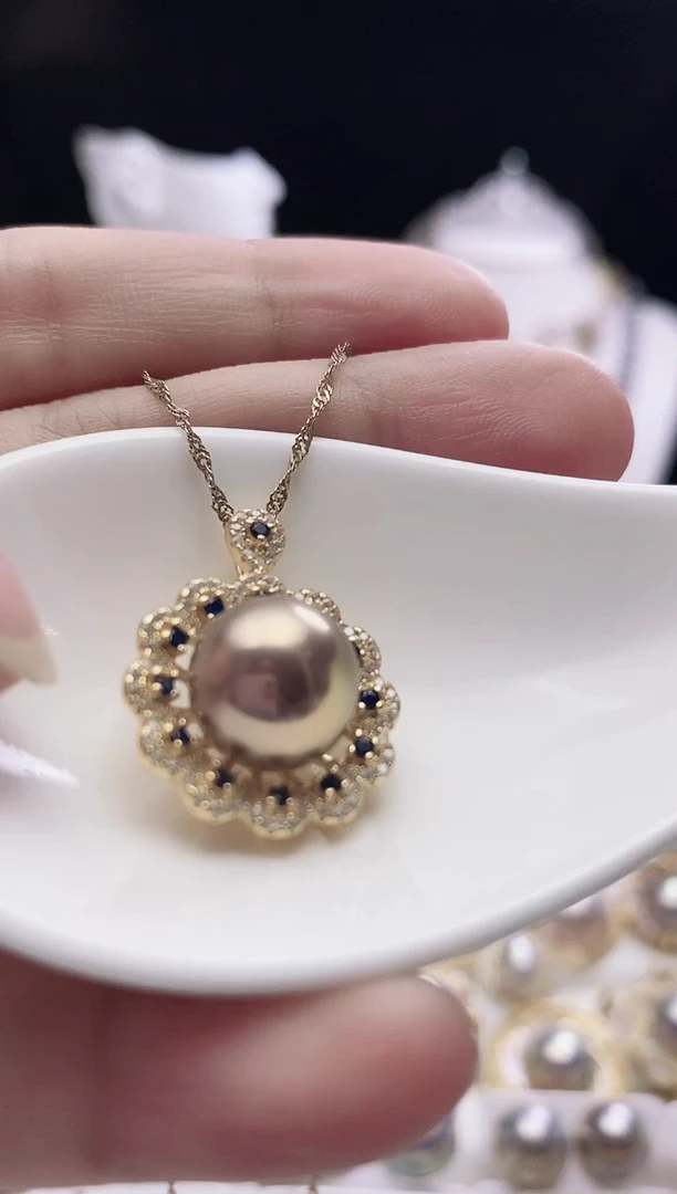 颈饰银S925镶嵌淡水珍珠淡水紫珠吊坠