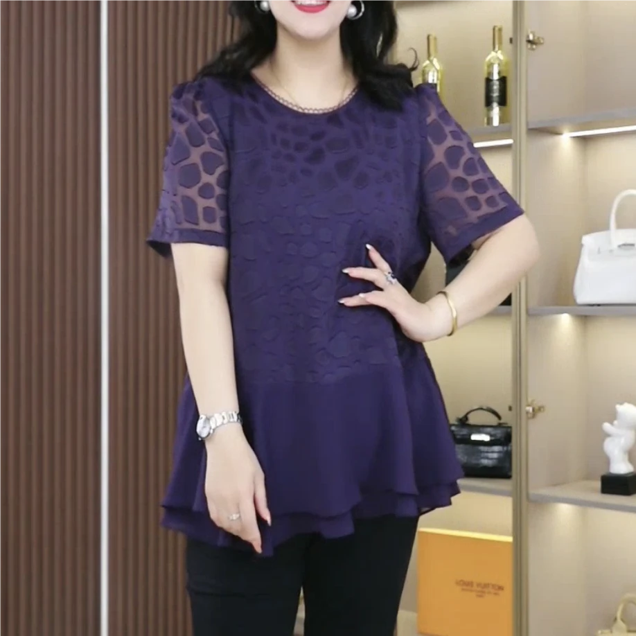 夏季大码女装显瘦气质暗纹提花衫洋气百搭宽松上衣ZB6971