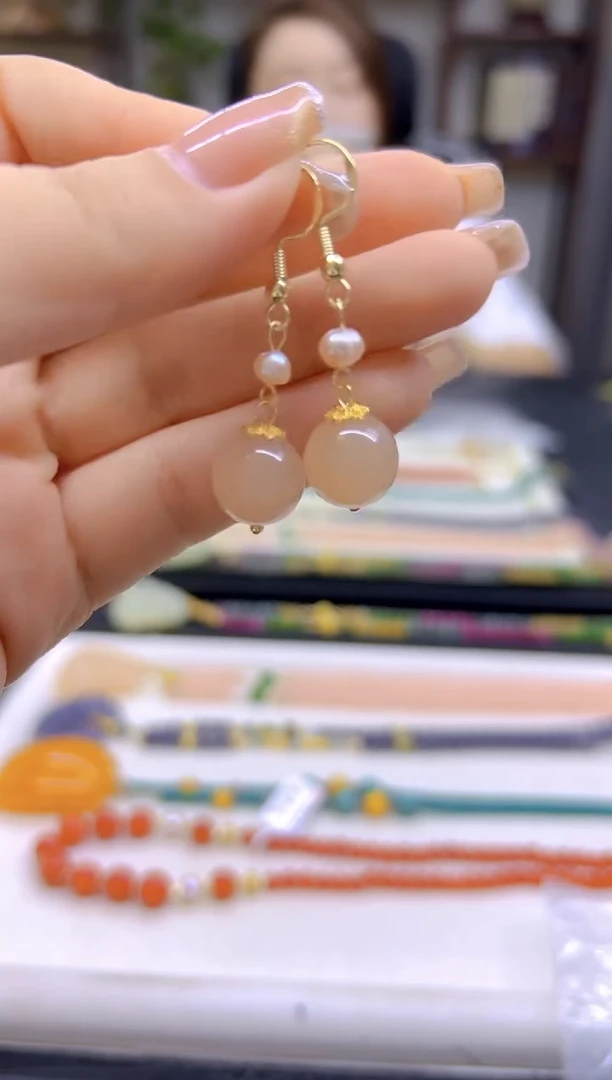 和田玉14K金镶嵌耳饰DIY款E816