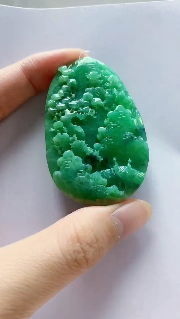 未镶嵌定制翡翠4688zm-毛货挂件22山水