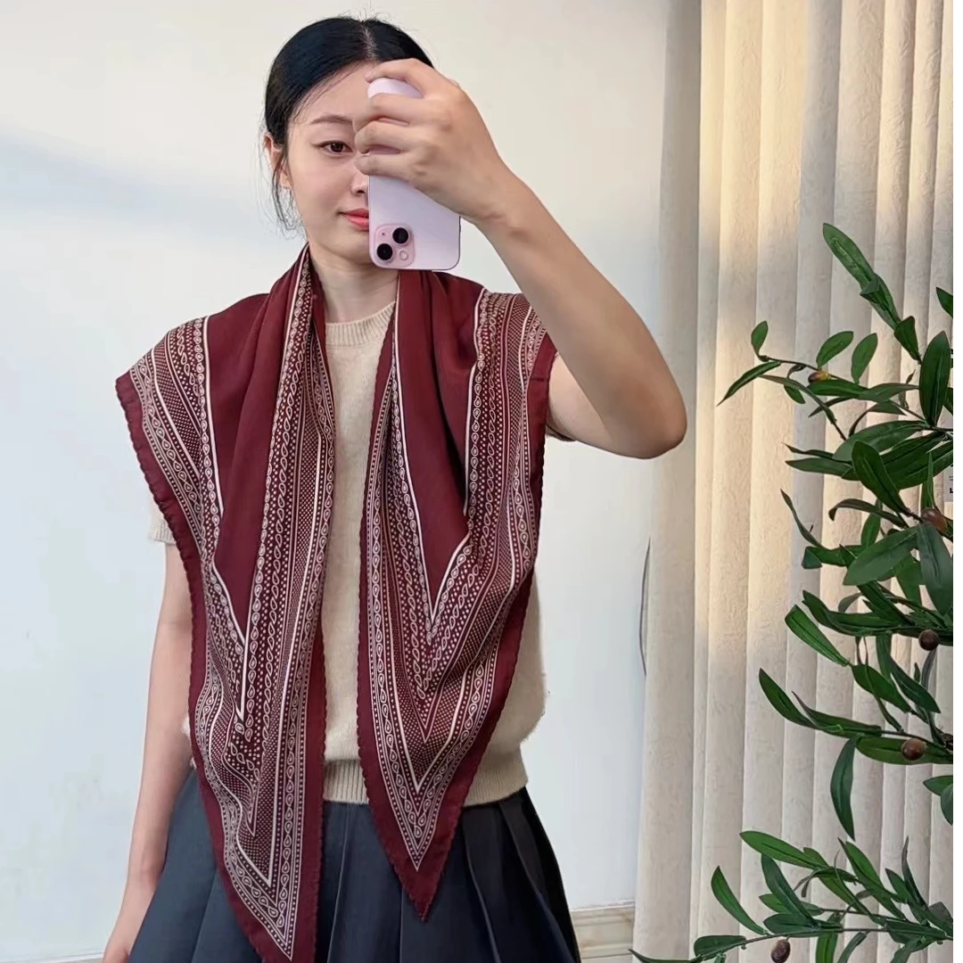 【极简红色小腰果】50*146cm三角巾订单款女披肩冬羊毛高档丝巾围巾