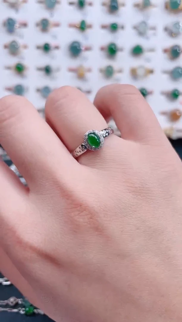 银S925镶嵌戒指翡翠天然翡翠