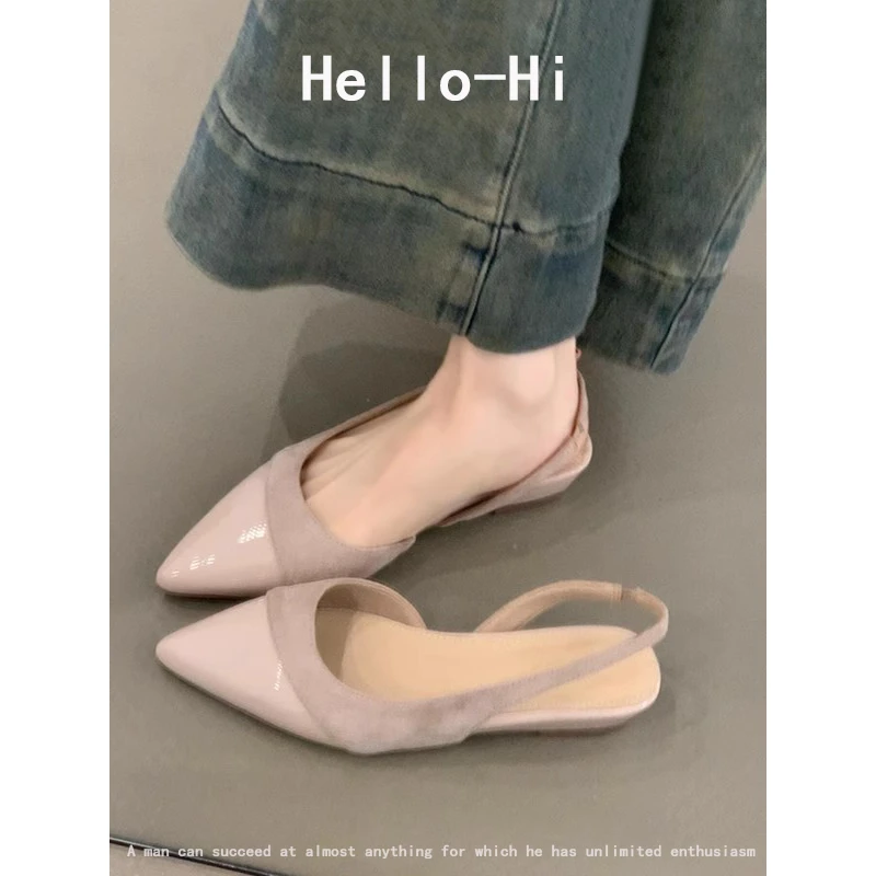 羊皮版~法式气质包头凉鞋女新款浅口后空平底仙女风温柔尖头单鞋