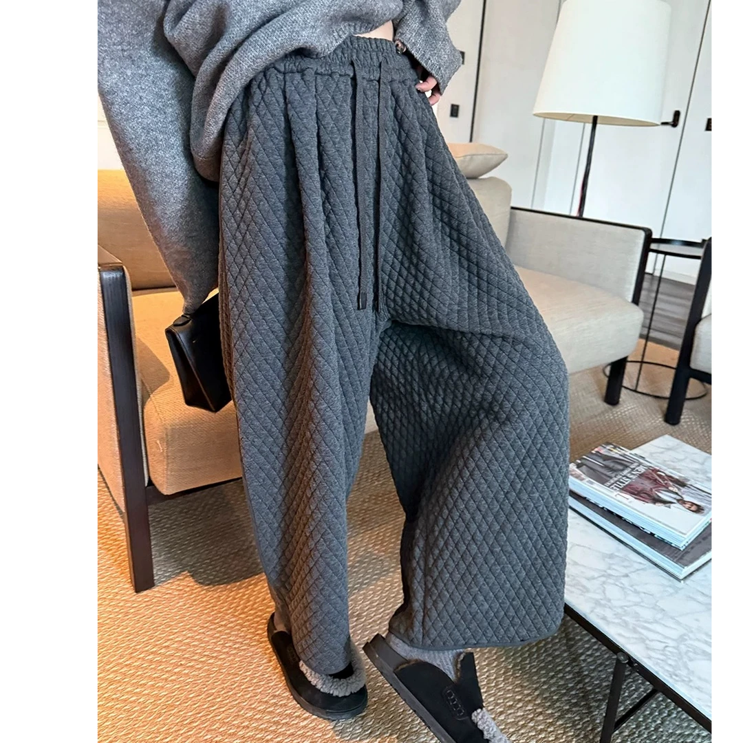 ZM2265秋冬菱形华夫格宽松阔腿休闲裤