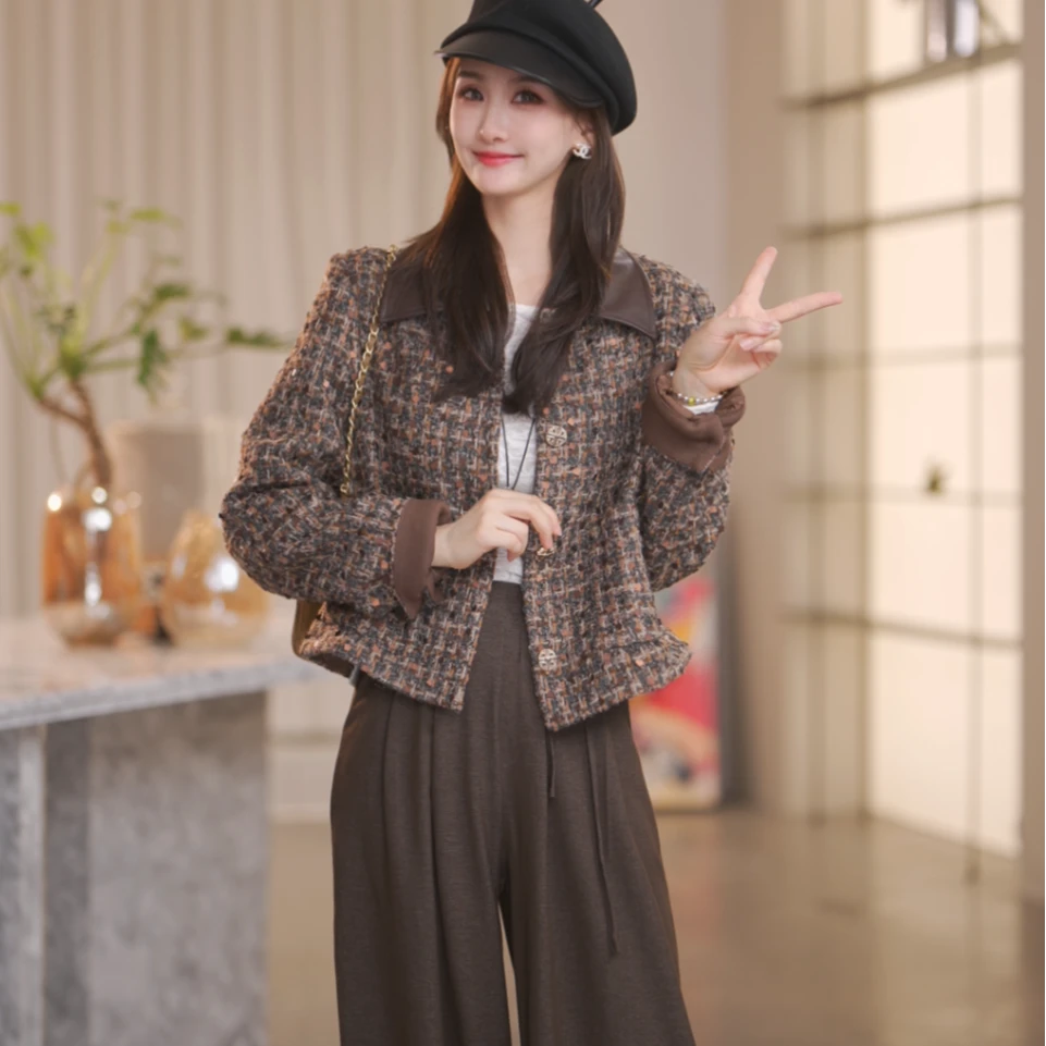 【ShawEleven】2025年秋季新款女装翻领亮片粗花纱小香风外套