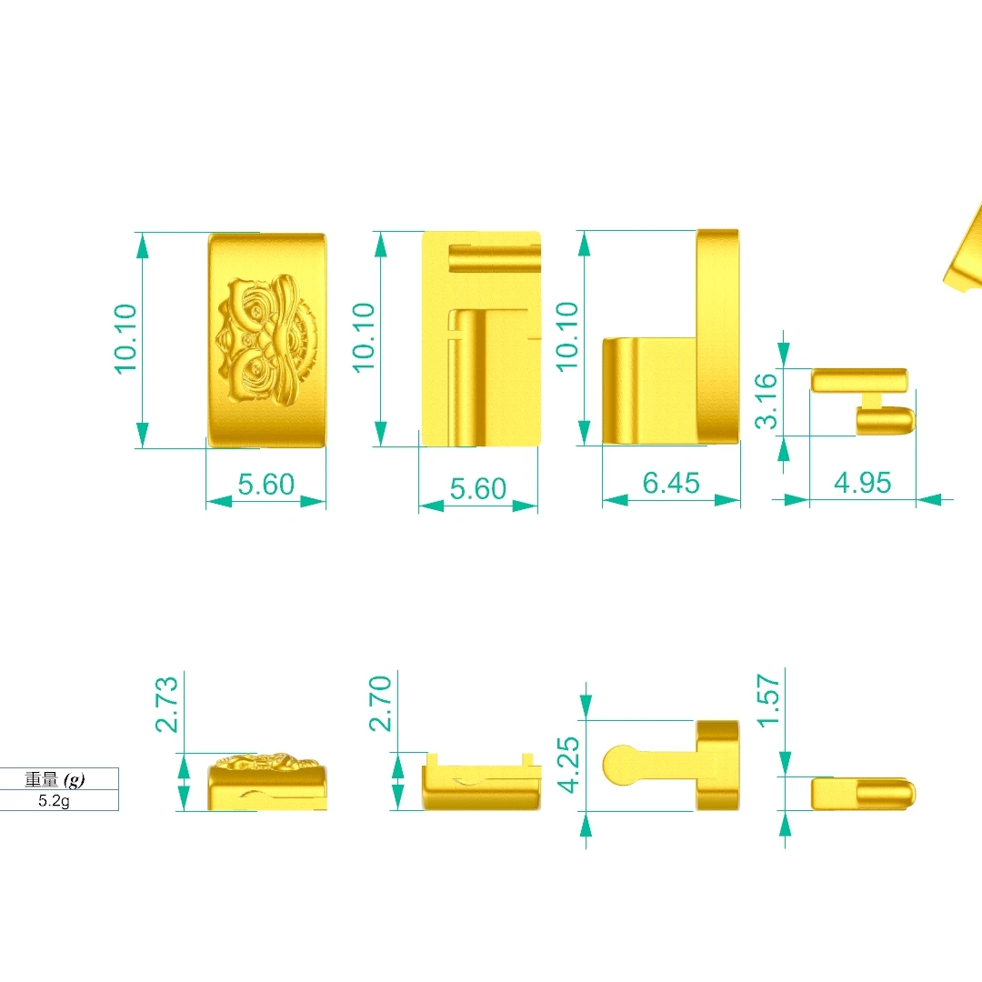 LBP0603101醒狮扣头(需拼接自备弹簧)石膏模具 打金模具