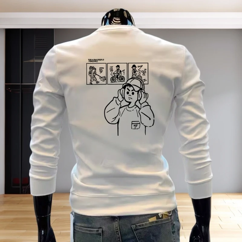 2025新款秋冬潮牌加绒卫衣青年潮流圆领长袖体恤男士帅气修身上衣