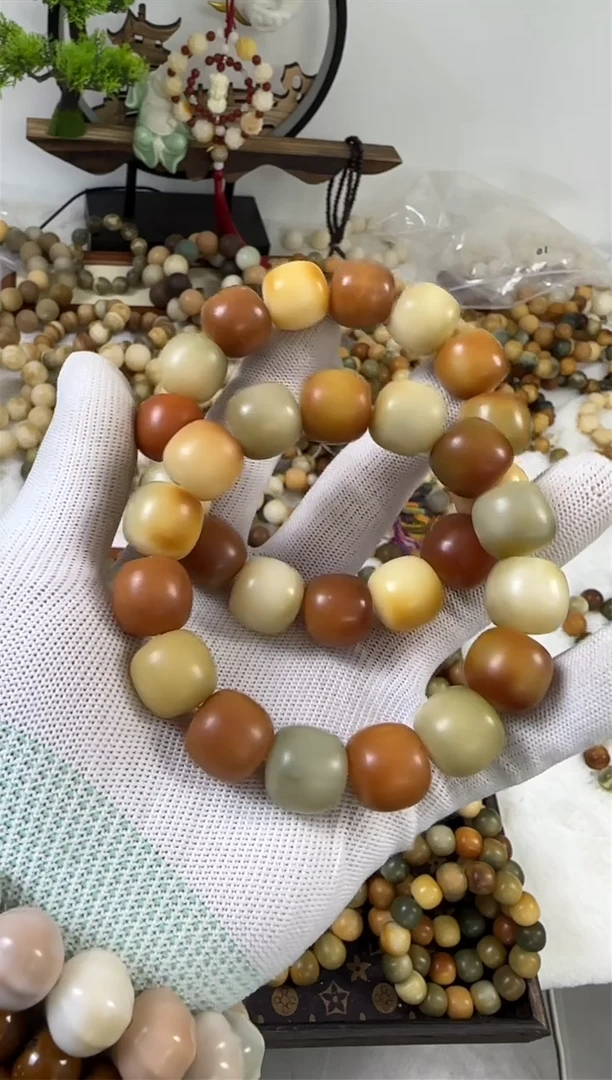 【闪购商品】白玉菩提手串16*手工干磨落日余晖大卡微瑕