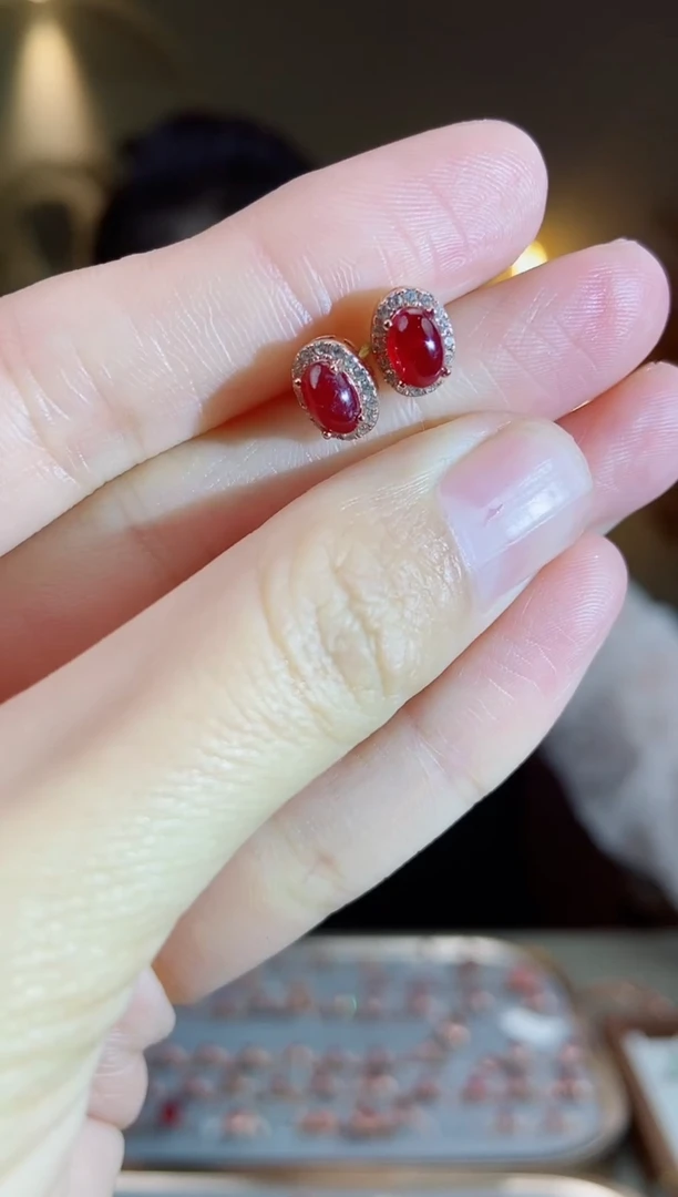 银S925镶嵌耳饰红宝石耳饰