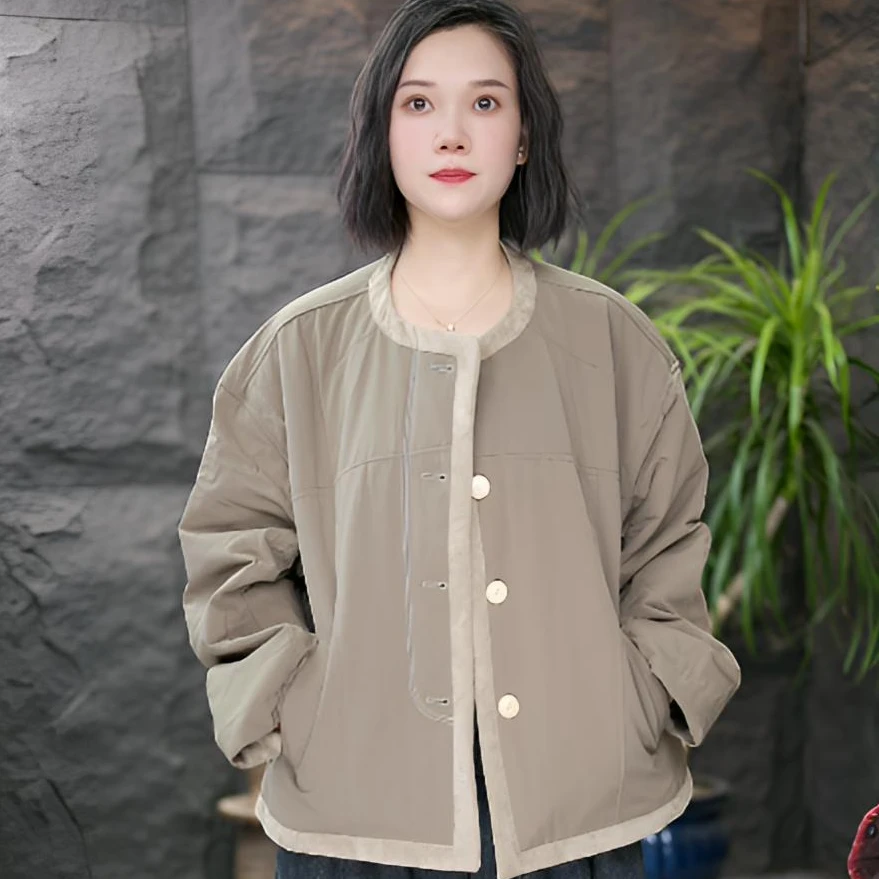FF长袖棉衣翻领轻薄休闲常规款保暖加厚宽松棉服短款