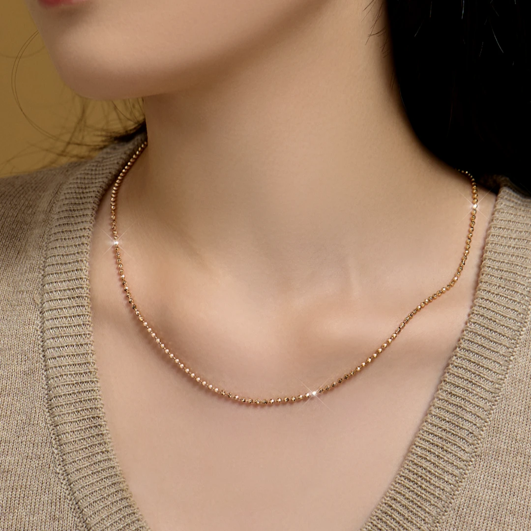 恒美娜 坠链均925银 高光珠珠项链气质轻奢百搭小众单素链项链