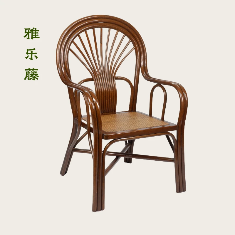 雅乐藤藤椅单人阳台休闲椅子天然藤老人专用靠背椅透气扇形棕绳椅