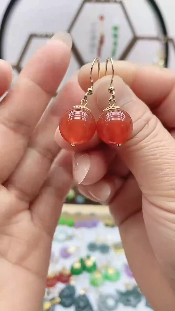 银S925镶嵌南红玛瑙耳饰39