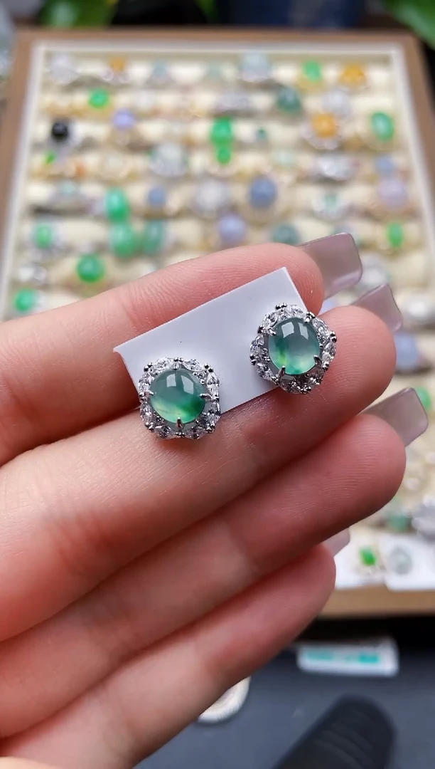 银S925镶嵌翡翠耳饰108