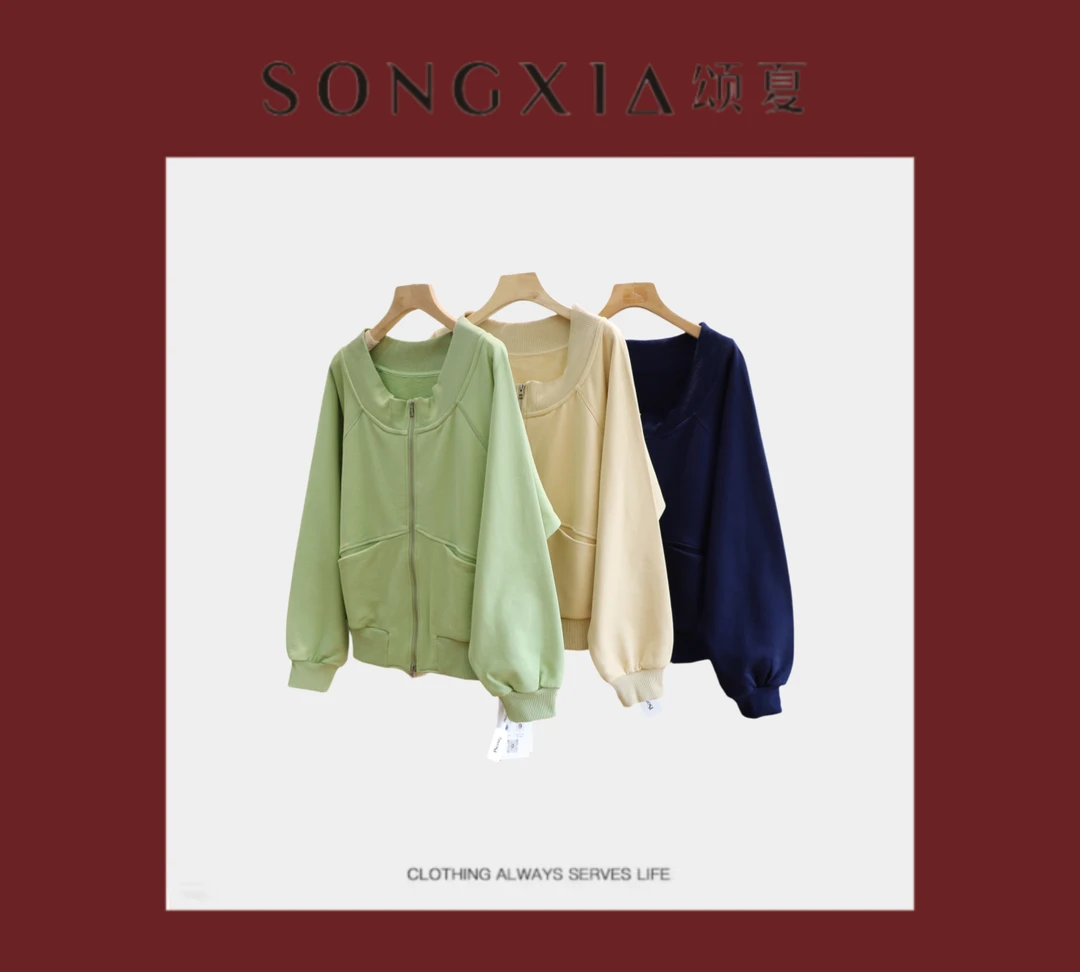 简约老钱风~ 设计师款一字领卫衣外套JS010302